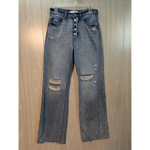 KanCan Flare Jeans Oakland Mid Rise Button Fly Light Wash Distressed Ripped 3/25